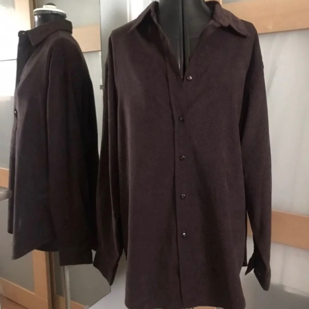 Brown Snake Stretch Buttondown Shirt,M